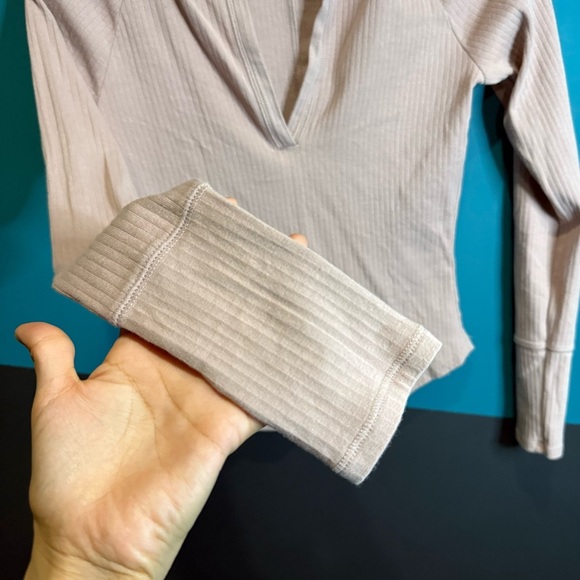 Free People Billie Layering Pink Ribbed Long Sleeve Top Size Medium - Picture 6 of 12